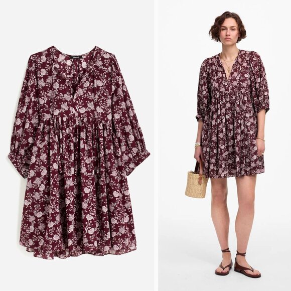 Madewell Dresses & Skirts - New! Madewell Olivia Floral Splitneck Puff-Sleeve Mini Dress Medium 23312
